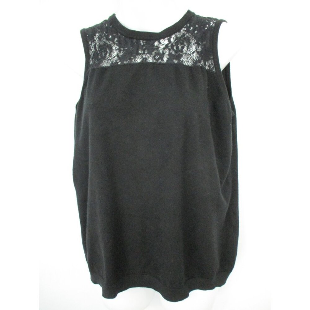 Adrianna Papell Womens M Sleeveless Black Tank Top Lace Trim